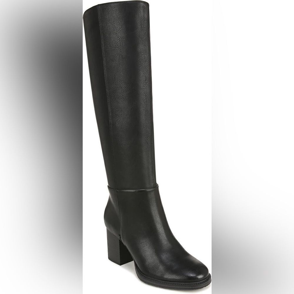 Zodiac Riona Knee High Black Boot, Stacked Heel, Sz 11 Wide Calf